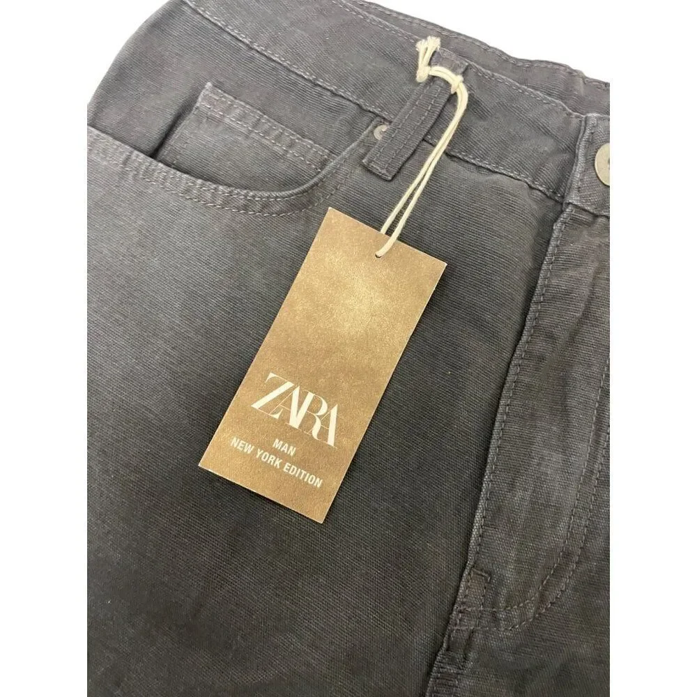 Zara Men Bermuda Short EU 38 US 30 Black Baggy Fit Cotton Denim 9632/902 NWT